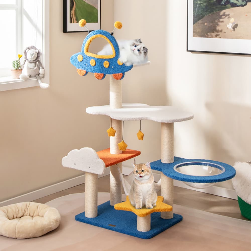 49 Inches Tall Cat Tree With UFO Top Perch Space Capsule And Sisal Scratching Posts