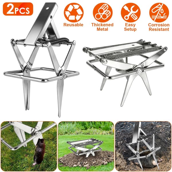 Powerful Mole Snap Trap - Thickened Waterproof Metal, Easy Foot-Step Setup, Humane Instant Kill, Safe For Lawn & Pets
