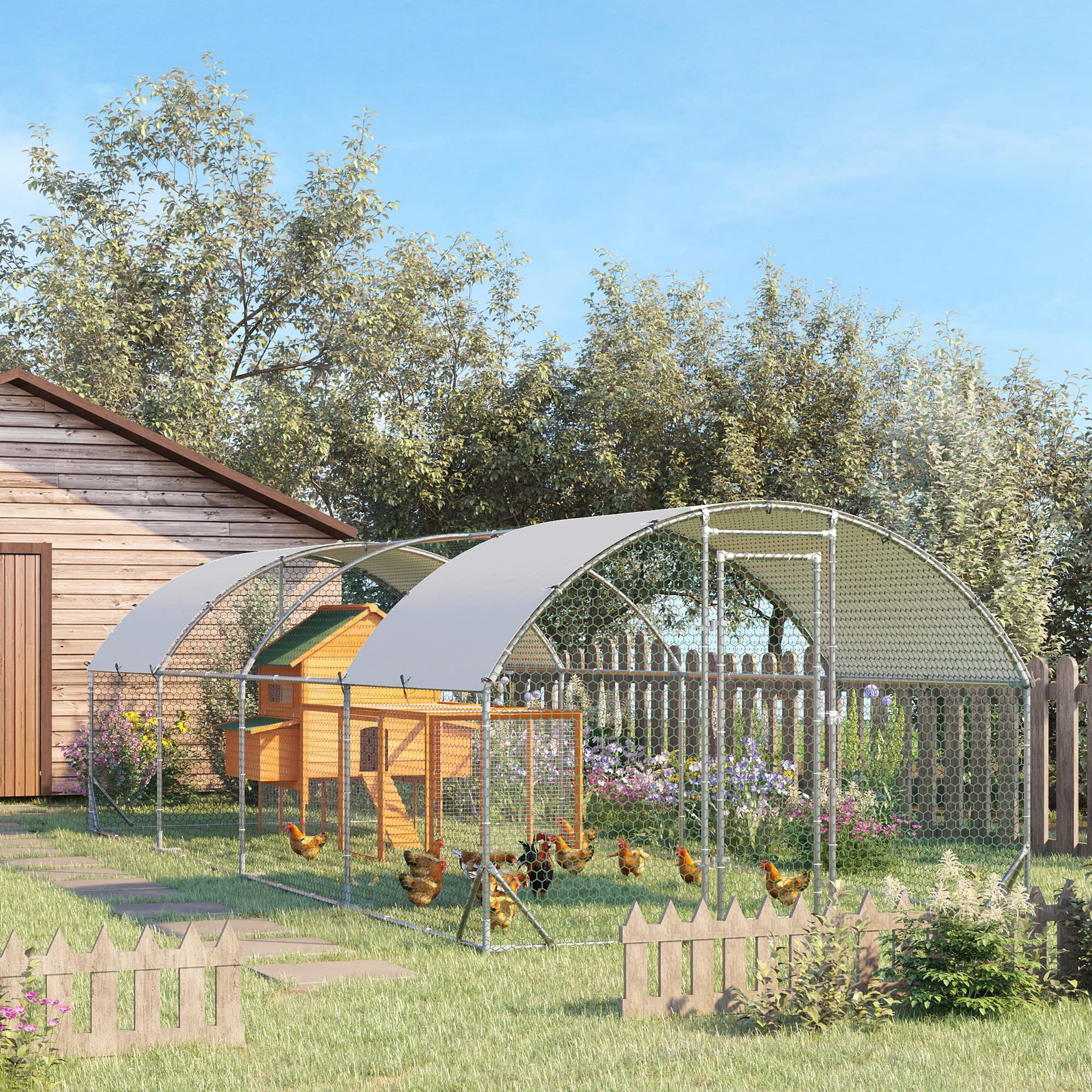 Large Metal Chicken Coop with Waterproof and Anti-UV Cover for Yard, Outdoor, Duck, Rabbit, 9.2' x 24.9' x 6.5'