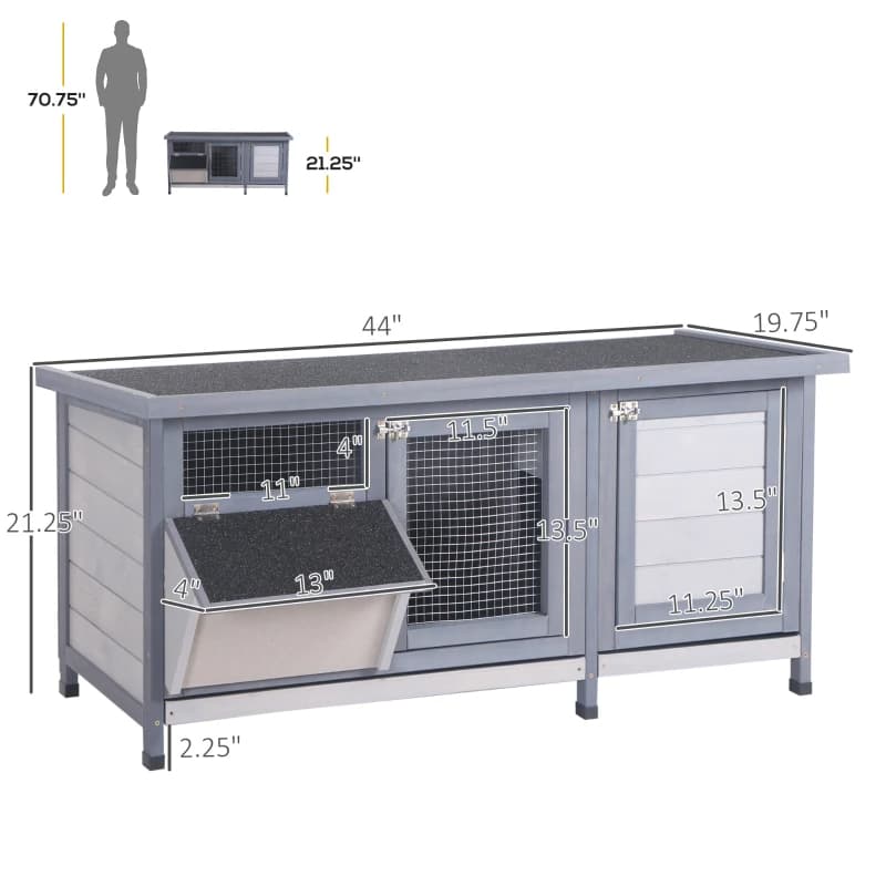 Wooden Rabbit Hutch Bunny Hutch Cage Guinea Pig With Waterproof Roof, No Leak Tray And Feeding Trough, For Rabbits, Chickens, Ducks