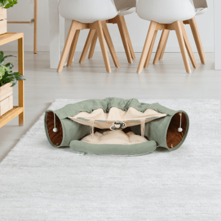 Cat's Telescopic Tunnel Cushioned Bed Pet Nest Teasing Balls Zipper Connection Feline Supplies