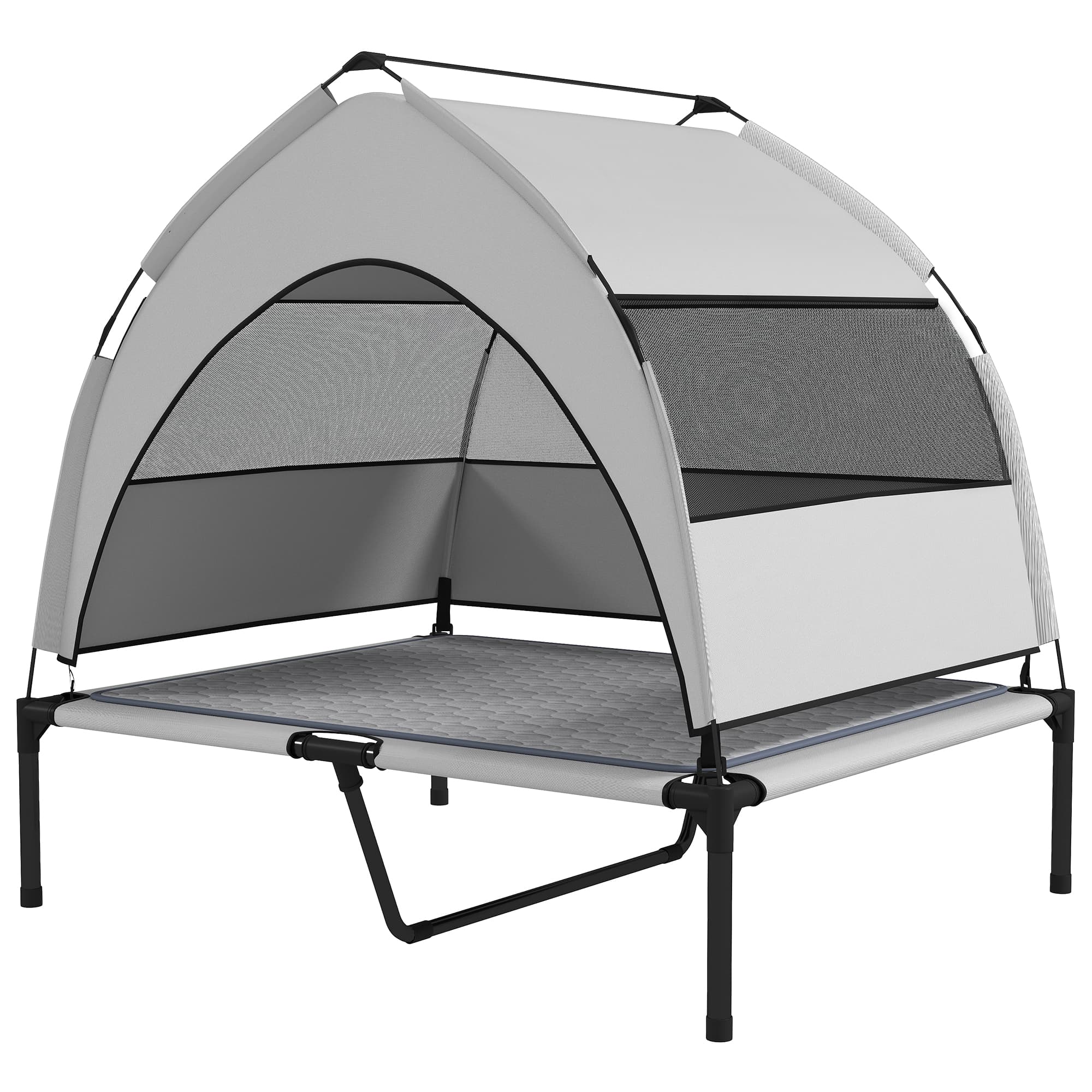 Elevated Dog Bed With Removable Canopy, Portable Outside Raised Pet Cot With Cooling Pad, Storage Bag, 42 X 30 X 37