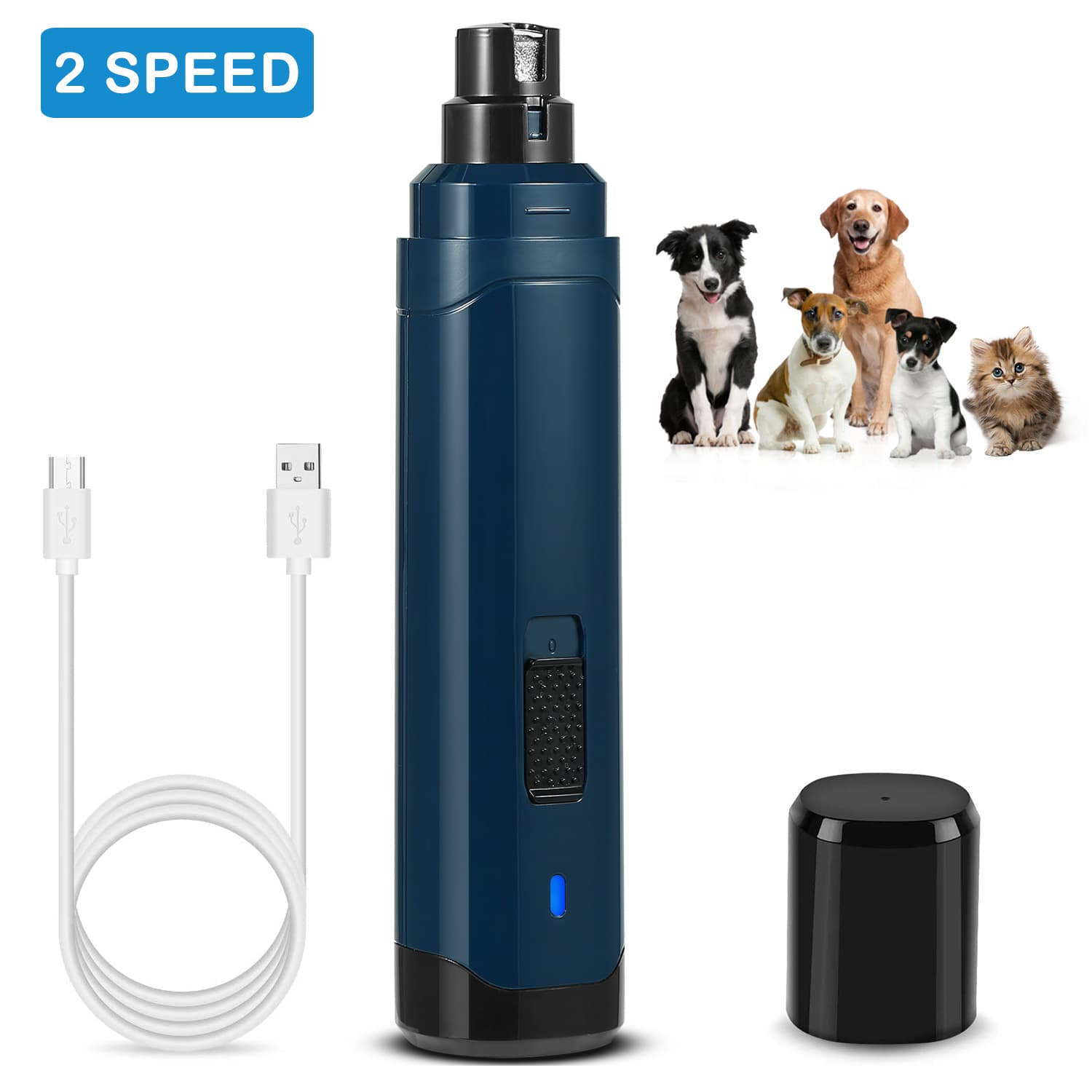 1Pc Dog Nail Grinder 2 Speeds Quiet USB Rechargeable Pet Nail Grinder Professional Pet Nail Trimmer Cordless Paws Grooming & Smoothing Claw Care For Small Medium Large Dogs & Cats